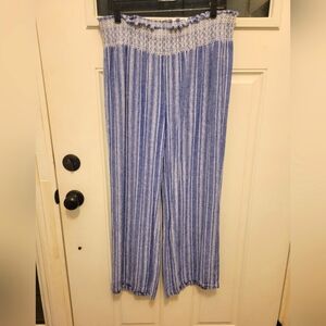 Blue and White Linen Palazzo Pants